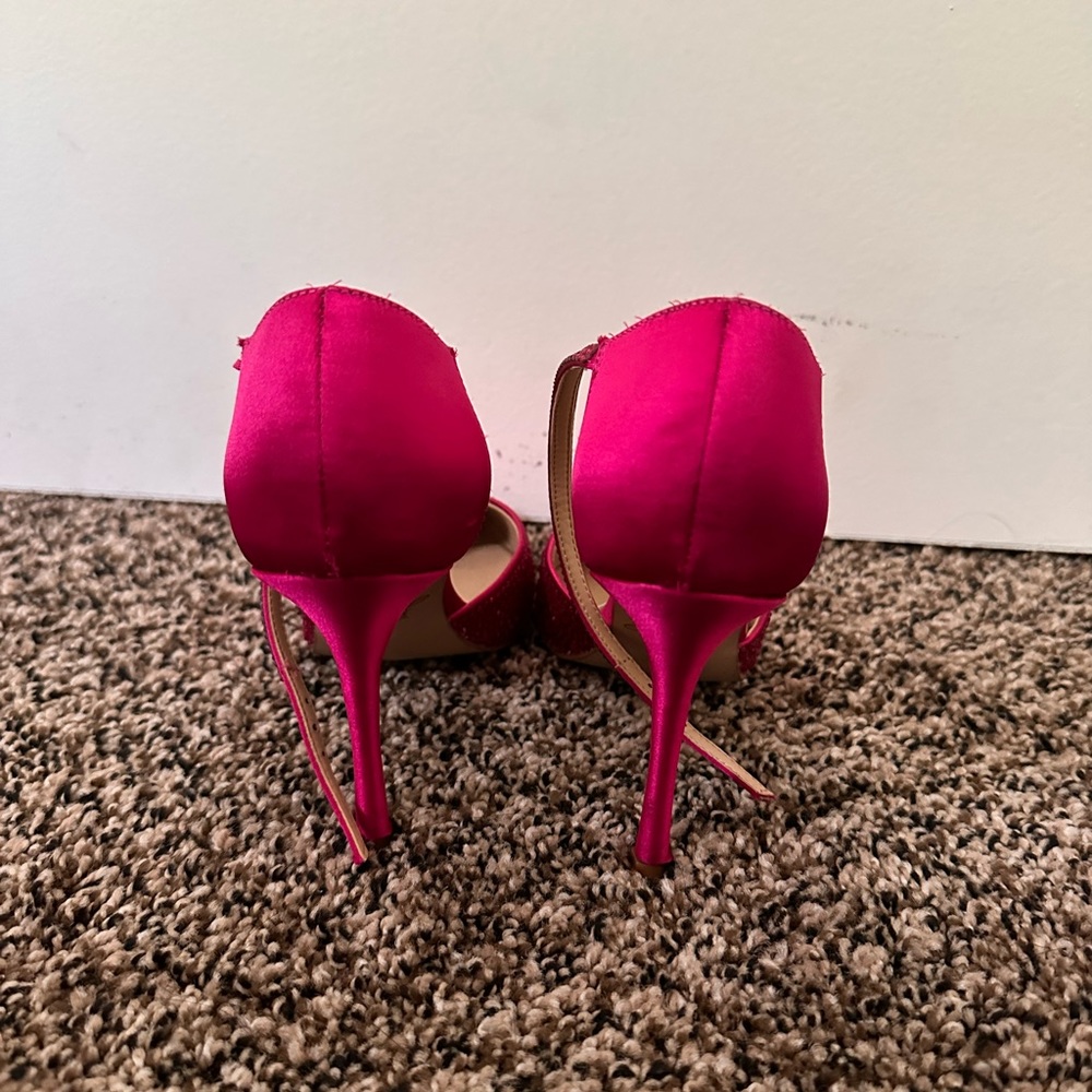 Pink Satin Rhinestone Pointed Toe Heels - Picture 4 of 4